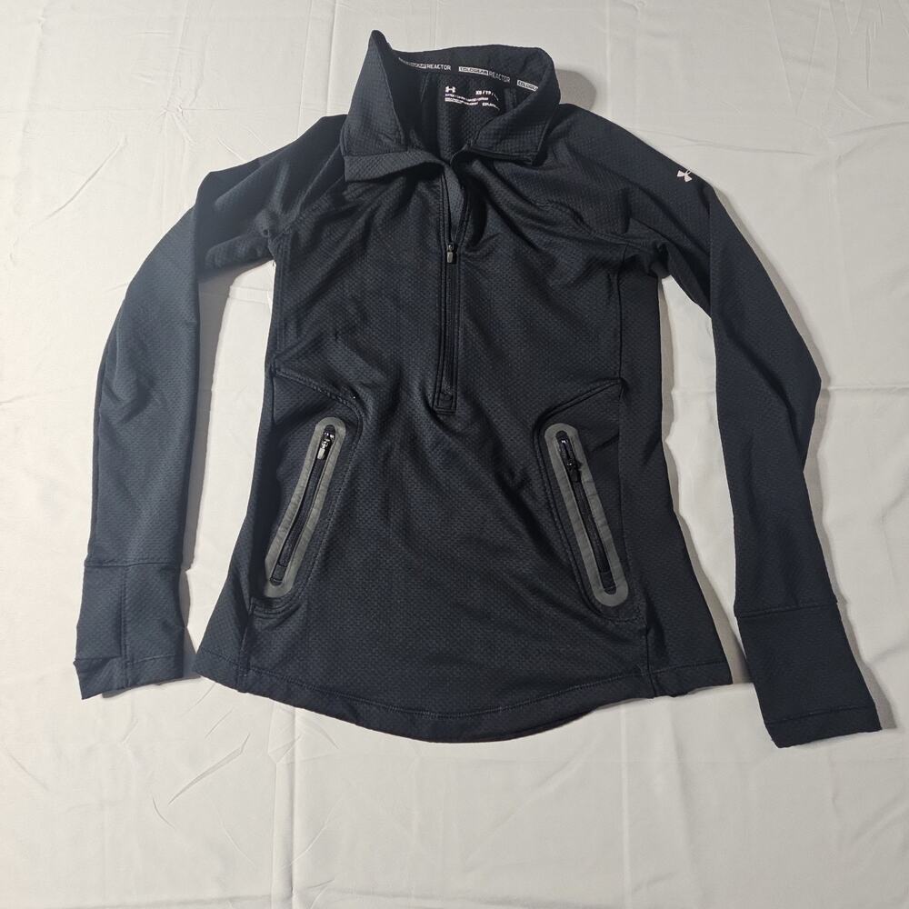 UNDER ARMOUR 1/2 Zip Womens XS Long Sleeve ColdGear Pullover Black